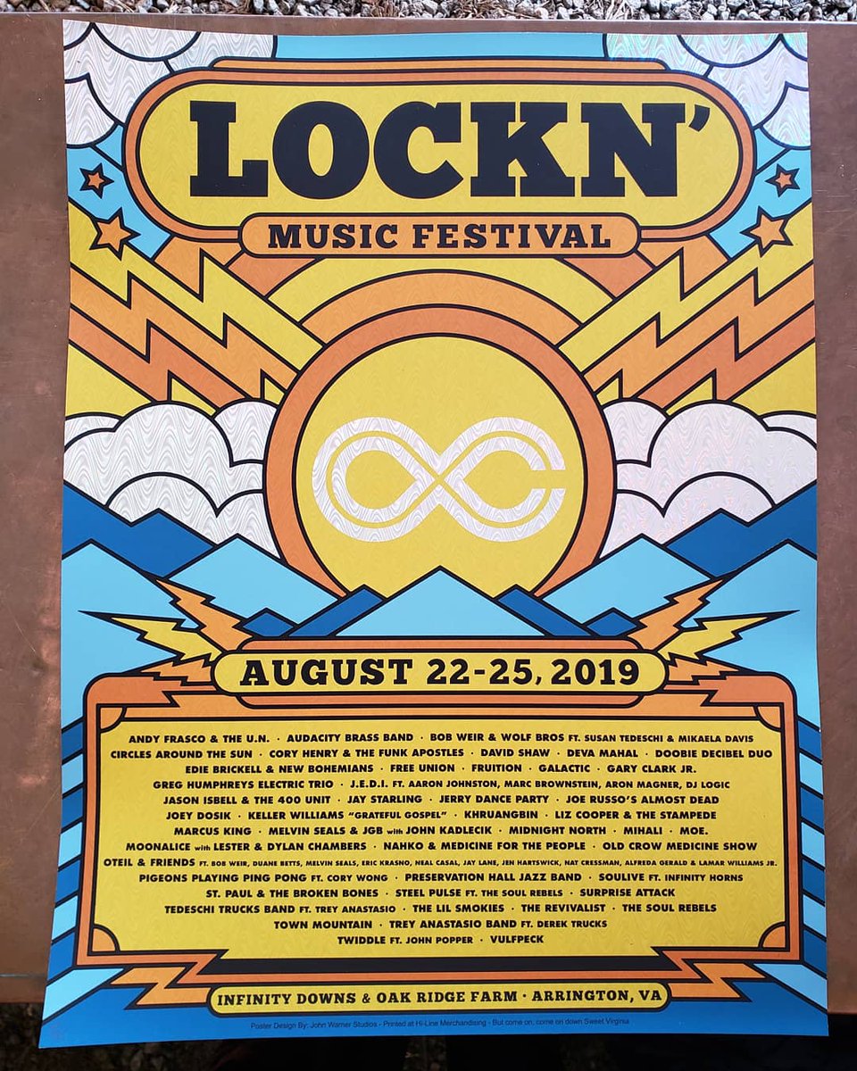 johnwarnerart's tweet photo. Thanks @LocknFestival for the opportunity to design a poster for year 7. You can snag both paper and swirly foil editions in the main #merchbooth. You can find my poster #popupshop inside @UncleJohnsWorld on the show field.
#johnwarnerstudios #concertposters #lockn #locknfestival https://t.co/qUTMzAVehM