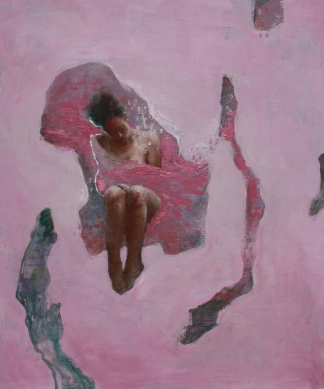 AmyJDyckArtist's tweet photo. It may be pink, but it packs a punch (I see an analogy here). This painting was part of my exploration into what happens when the seen and unseen are woven together.   
#amyjdyck #artist #artlover #pink #internalworld #vancouverartist #figurativepainting #painting #mood https://t.co/WmxoLSTd1a