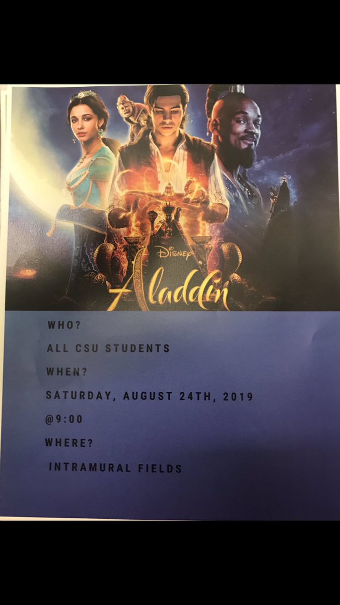ColoStateRHA's tweet photo. Yay for Day #1 of Ram Welcome weekend! Join us tonight for a showing of Aladdin 🙊 https://t.co/xegVjNfZHK