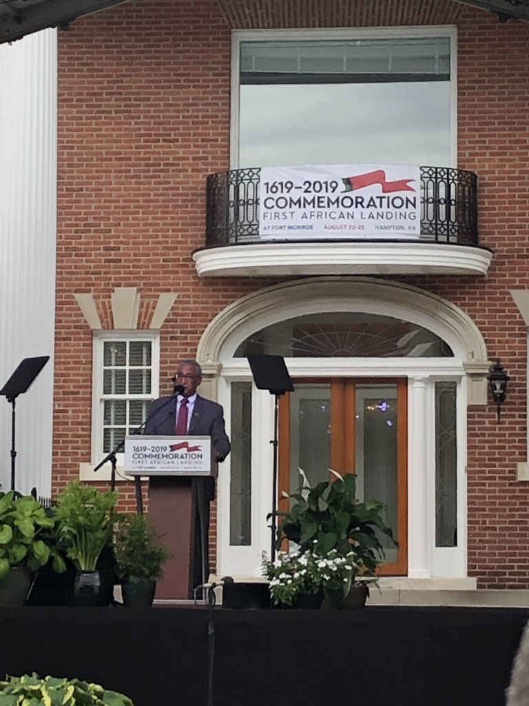 JennMcClellanVA's tweet photo. Congressman @BobbyScott evokes the memory of John Mercer Langston, the First African American from Virginia elected to Congress at the #AmericanEvolution #FirstAfricanLanding @Commemorate2019 #FirstAfricanLanding Ceremony. https://t.co/7rJ1ZHKpF4