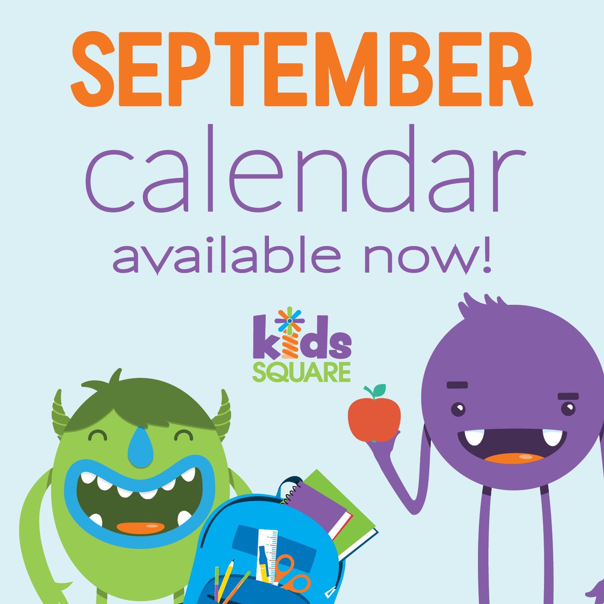 ✏️ The SEPTEMBER Calendar is now available! School is back in session but the fun never stops at Kids Square. Thank You to our wonderful sponsors: Super Kicks Karate and Mill Mountain Zoo. 

👩‍🏫 PDF Version can be downloaded here: kidssquare.org/calendar/
