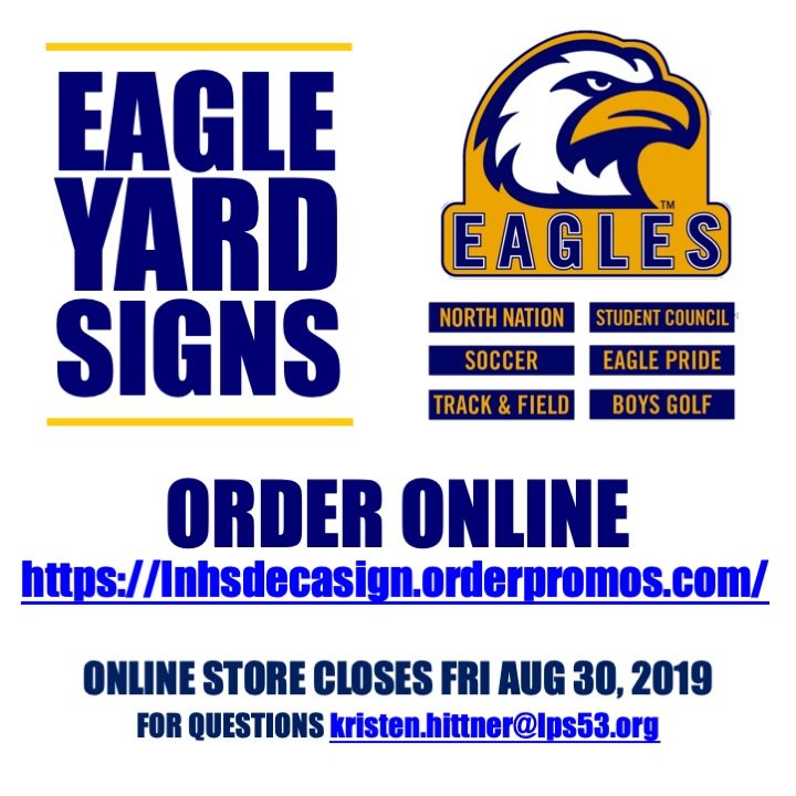 LNDECA's tweet photo. DON'T WAIT || Only one week left to order your custom eagle yard sign. Online store closes August 30th. Signs will be available for pick up in mid September. Order here: https://t.co/ViR593TP6Y https://t.co/J8GD5BawWU