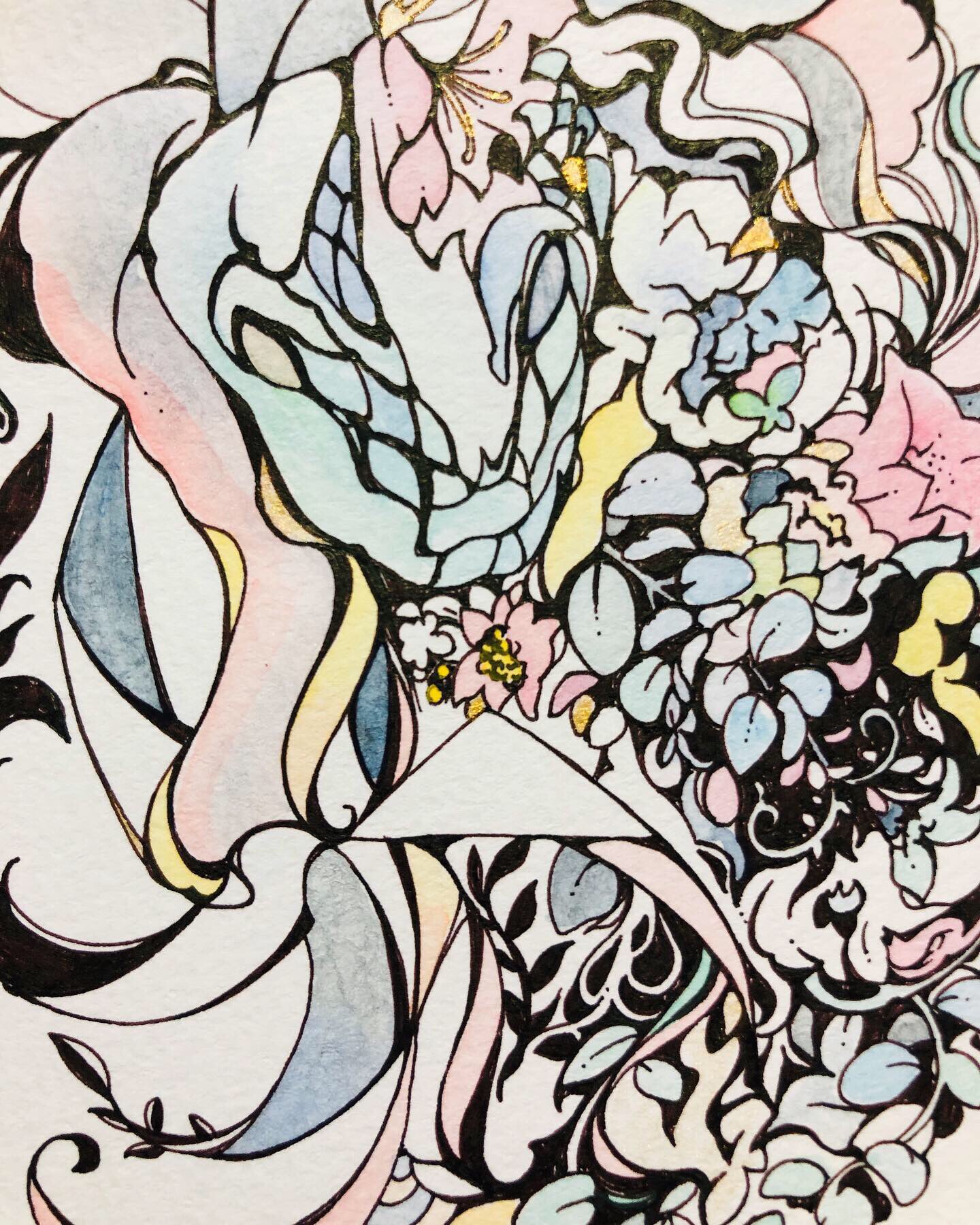 Bambi Ca Flower Snake 蛇花 カラフル 花束 蛇 花 ペン画 オリジナル 創作 イラスト 一日一絵 Bambi Ca 私の絵柄が性癖に刺さる人に届いてほしい