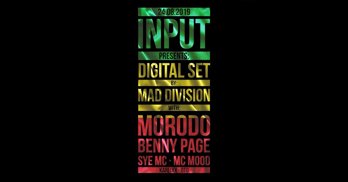 ¿Y si cambiamos un poco de tercio esta noche? INPUT abre las puertas a la formación madrileña Mad Dvision para vivir una fiesta reggae cargada de jungle dub, ragga, dubstep, neurofunk... ¡Amantes del bass music, hoy toca bailar con Morodo, Benny Page y compañía en la nave!
