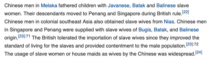 We celebrate Peranakan history, ignoring the nasty bits. When waves of mostly male Chinese settled in Singapore and married indigenous women, some of them were 'slave wives'.