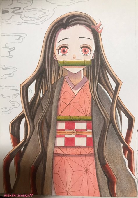 あaおoいiさんがTwitterに投稿した竈門禰豆子(鬼滅の刃)のイラスト。