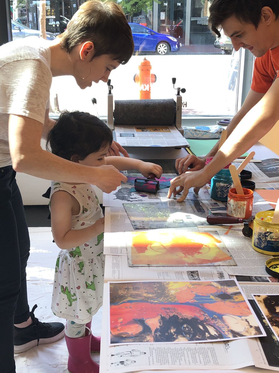 KMACMuseum's tweet photo. We’re monoprinting and making string art today until 2:30. Stop by and see the first day of the #KMACtriennial! https://t.co/8XqD03MnrL
