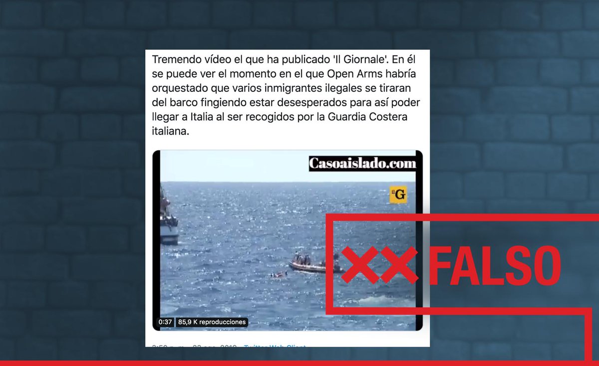 No te creas un vídeo que dicen que muestra que Open Arms provocó que varios migrantes se tiraran al mar fingiendo desesperación. Es FALSO ❌❌
Te lo explicamos aquí 👉🏼
 bit.ly/2Mzn1dO