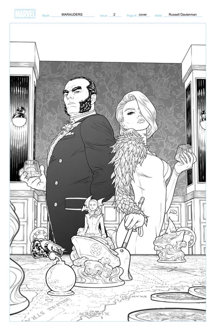MARAUDERS #2 cover, line art + closeups ??

The wallpaper is my favorite bit. ? 