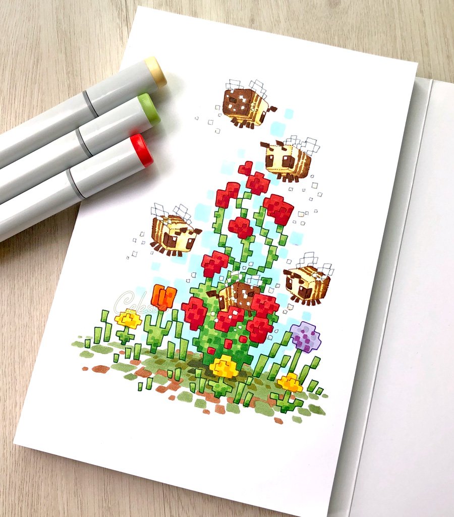 celesse's tweet photo. Chonker bees are literally the best update in the history of Minecraft 🐝⛏️ #Minecraftbees #Minecraft https://t.co/1ZNW3hXTTd