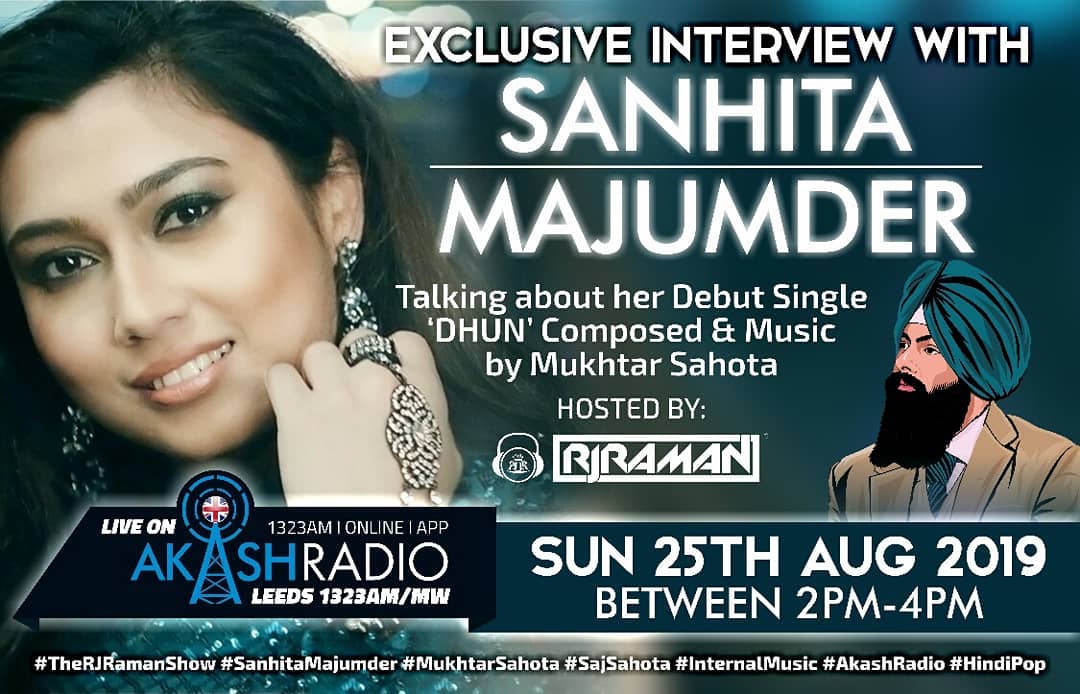 SajSahota's tweet photo. Catch @sanhitaOfficial with @RJRamanUK1 on #AkashRadio Sunday 25th Aug 2-4pm talking about her debut single #Dhun with Music & Vocal Composition by @mukhtarsahota OUT NOW on @Internalmusicuk #mukhtarsahota #sanhitamajumder #TheRJRamanShow #hindipop #newsong #bollywood #popsong https://t.co/Mx7se0mEdl