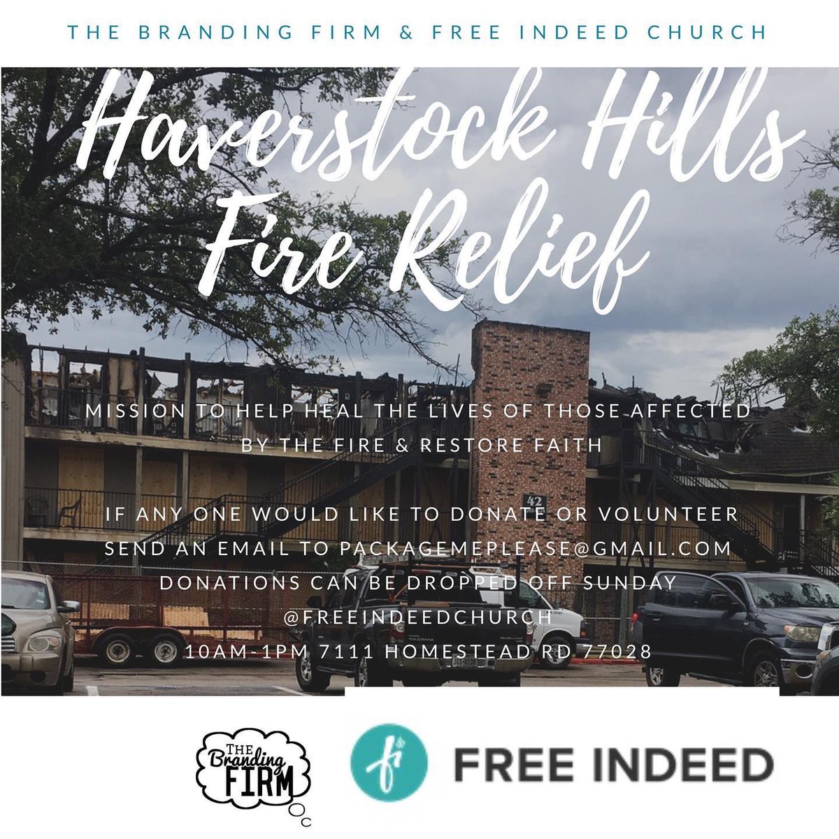 freeindeedlove's tweet photo. Responding to the recent apartment fire in our community, we are on a mission to heal families affected by the fire and restore faith. Donations can be dropped off at Free Indeed Church International starting Sunday. #freeindeedonthefeed #livefree https://t.co/u8eCUSdhmI