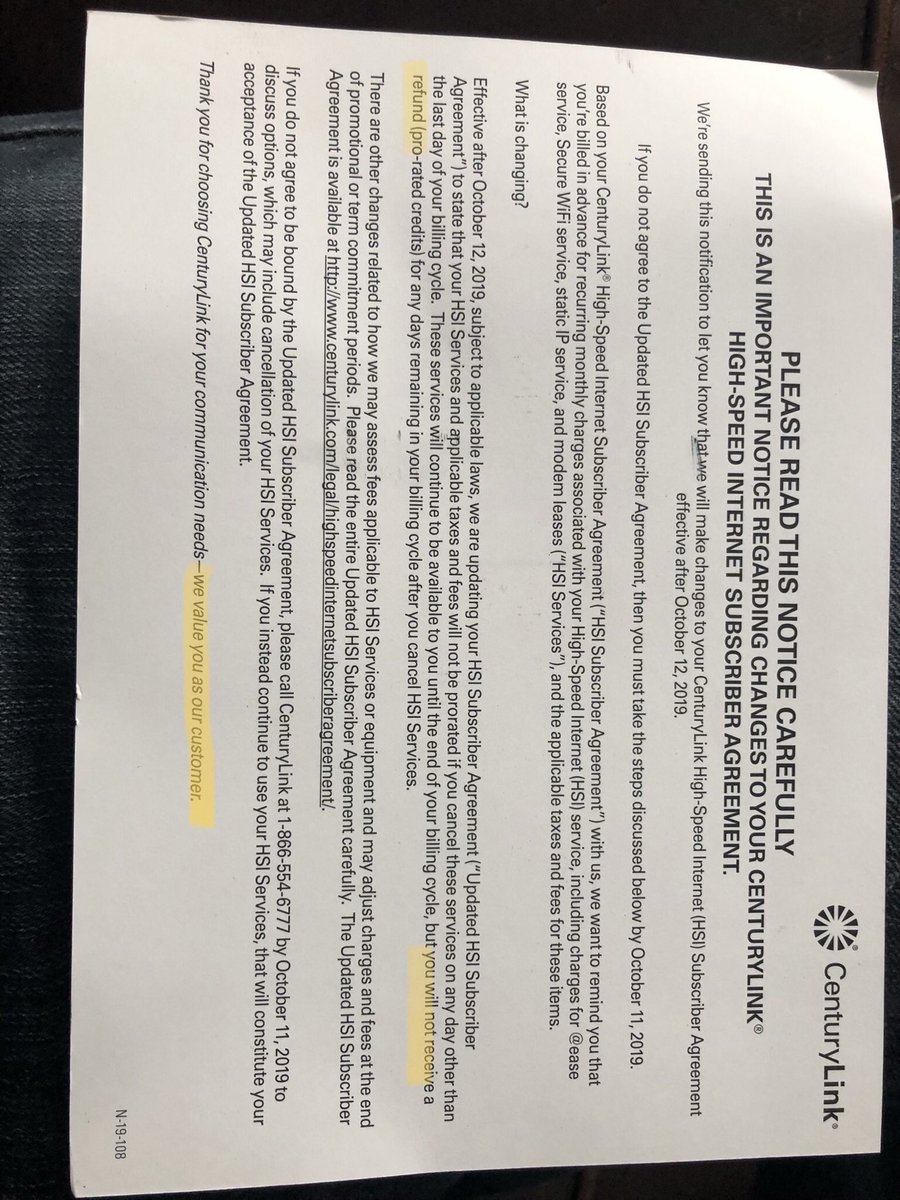 Nothing says “we value you” like denying refunds for services that aren’t delivered. Here’s <a href="/CenturyLink/">CenturyLink</a> putting short term revenue before doing customers.