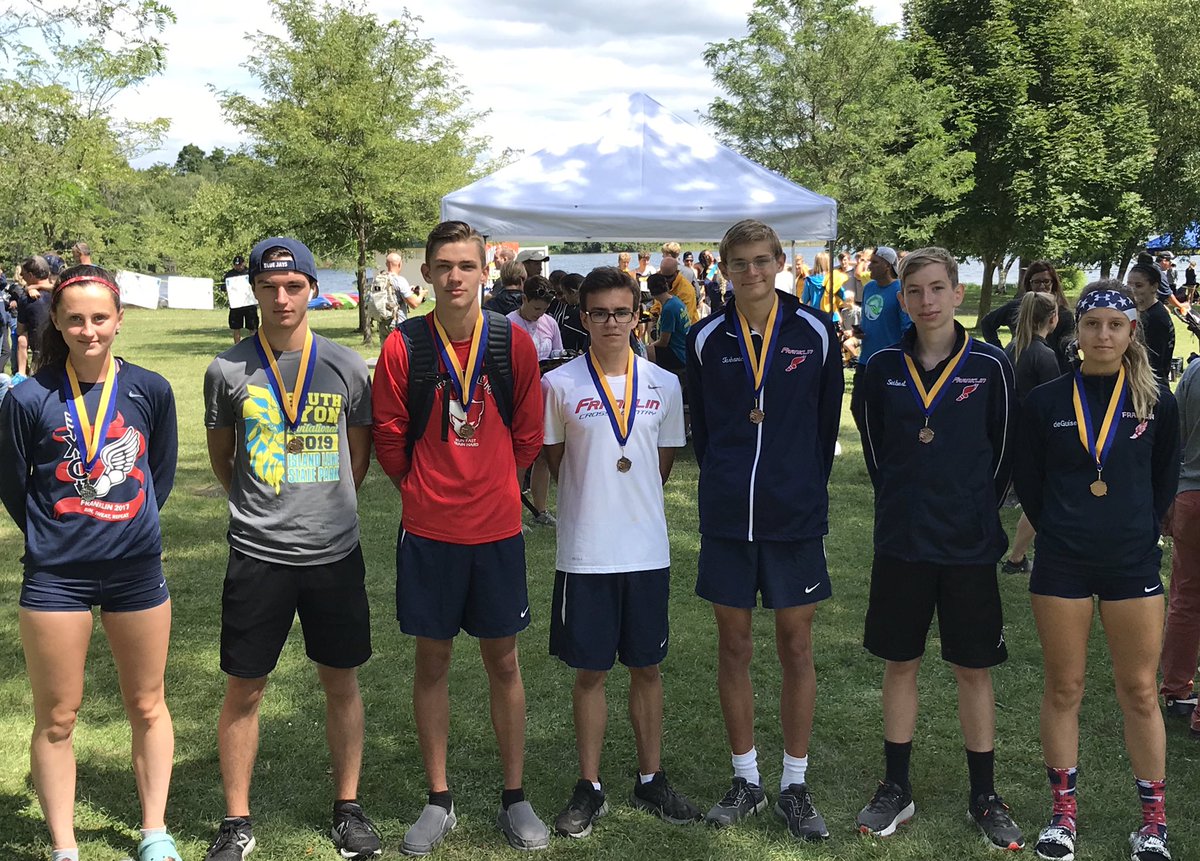 fhstrack's tweet photo. Boys XC was 5th place at the Soulh Lyon Invite today. Medalists were Landon Latham, Sebastian Tarhanich, Joey Seibert, Peter Warrick &amp; Justin Trujillo @fhspatriots @patriotgirlsxc @CoachMoran31 https://t.co/ZDSwo75HDc