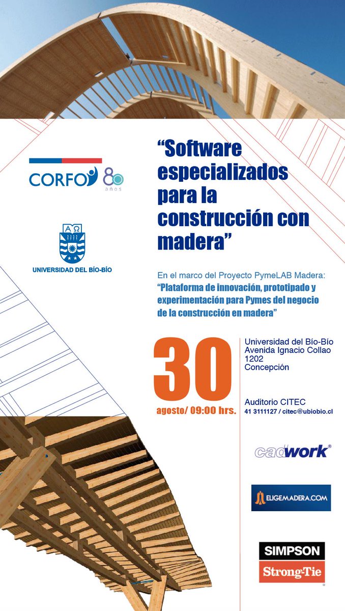 👷‍♂️👷‍♀️Atención #Concepción! Estaremos en Seminario "Software especializados para la construcción con madera" organizado por #Pymelab <a href="/ubbchile/">U. del Bío-Bío</a> #30Agosto. Inscríbete acá! 👉cort.as/-NPQA  <a href="/Farcodiubb/">Facultad Arquitectura Construcción Diseño UBB</a> <a href="/IngenieriaUBB/">Facultad Ingeniería UBB</a>  <a href="/ArquitecturaUbb/">Arquitectura UBB</a>