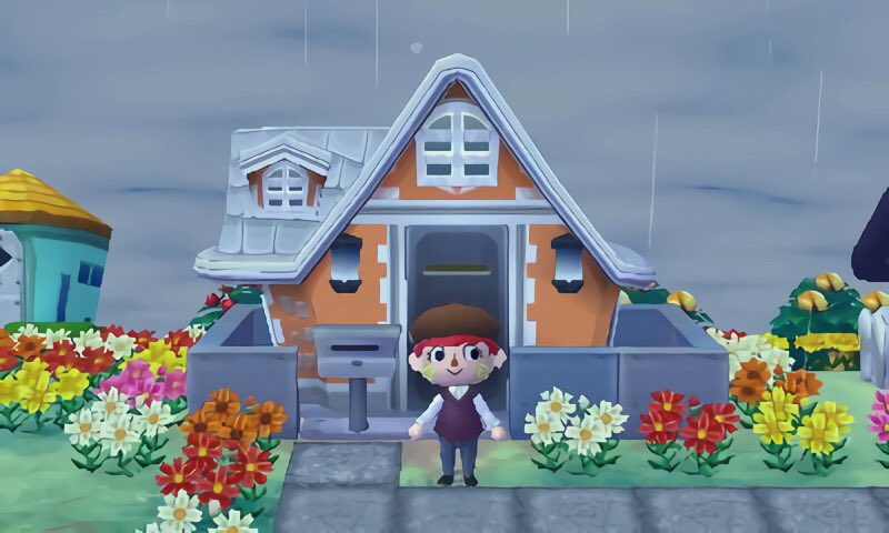 なお 少し前の写真だけど 右側を増築しないこの形が好きだった 今は家具が溜まってきたから増築しちゃった オレンジ色 かわいい とび森我が家のエクステリア Animalcrossing とび森 とびだせどうぶつの森 Acnl T Co Gdtpx9fzog