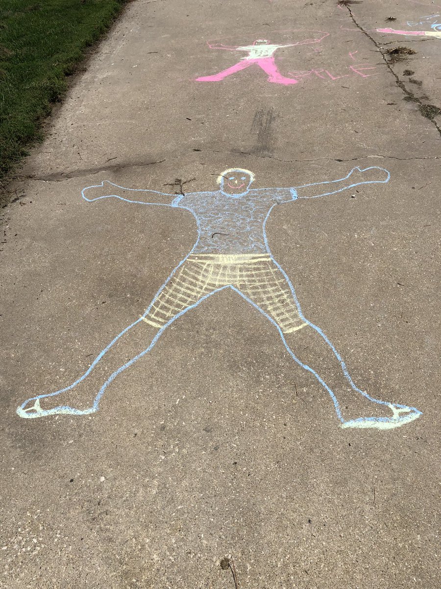 mtstewartff's tweet photo. Wife and kids are making chalk clones. Wife draws me. My first observations 1. I’m much smaller than I think I am. 2. I think chalk me is more attractive than real me. #confidencekiller https://t.co/1jK41KJ161