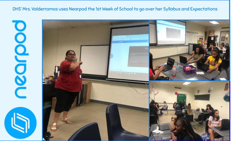 SweetyTechy's tweet image. Mrs. Valderramos at DHS used Nearpod to go over her Syllabus and Expectations the first week of school. She built in questions to get to know her students better! We are so glad to application of what she learned in our summer workshops! #DISDTechnology @DISDTechnology @nearpod