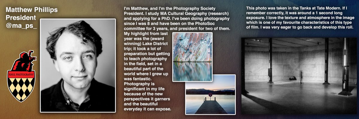 RHULPhotoSoc's tweet photo. Let's get going with the next year of #RHULPhotoSoc! We've got plenty of exciting things planned. But first let's meet the committee, starting with the society President @ma_ps_. https://t.co/JB845sDVTD