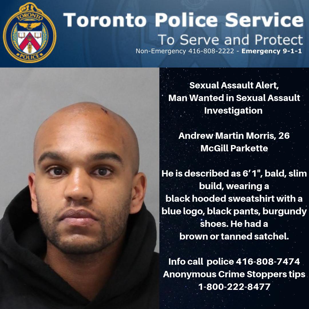 Wanted Sex Assault: Andrew Martin Morris, 26, McGill Parkette. Info call police 416-808-7474. Anonymous Crime Stoppers tips 1-800-222-8477 Map: 

  maps.google.com/maps?ll=43.660…