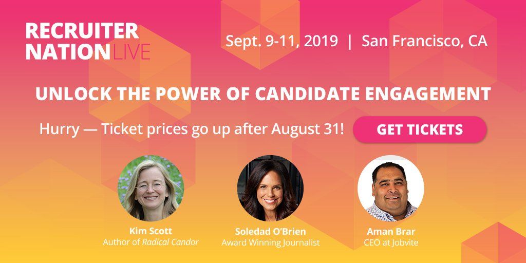 Last chance, #recruiters! Final ticket prices for @Jobvite's #RNL19 will increase on August 31. Register now to save $100 off your tickets: buff.ly/2ZsVqRw