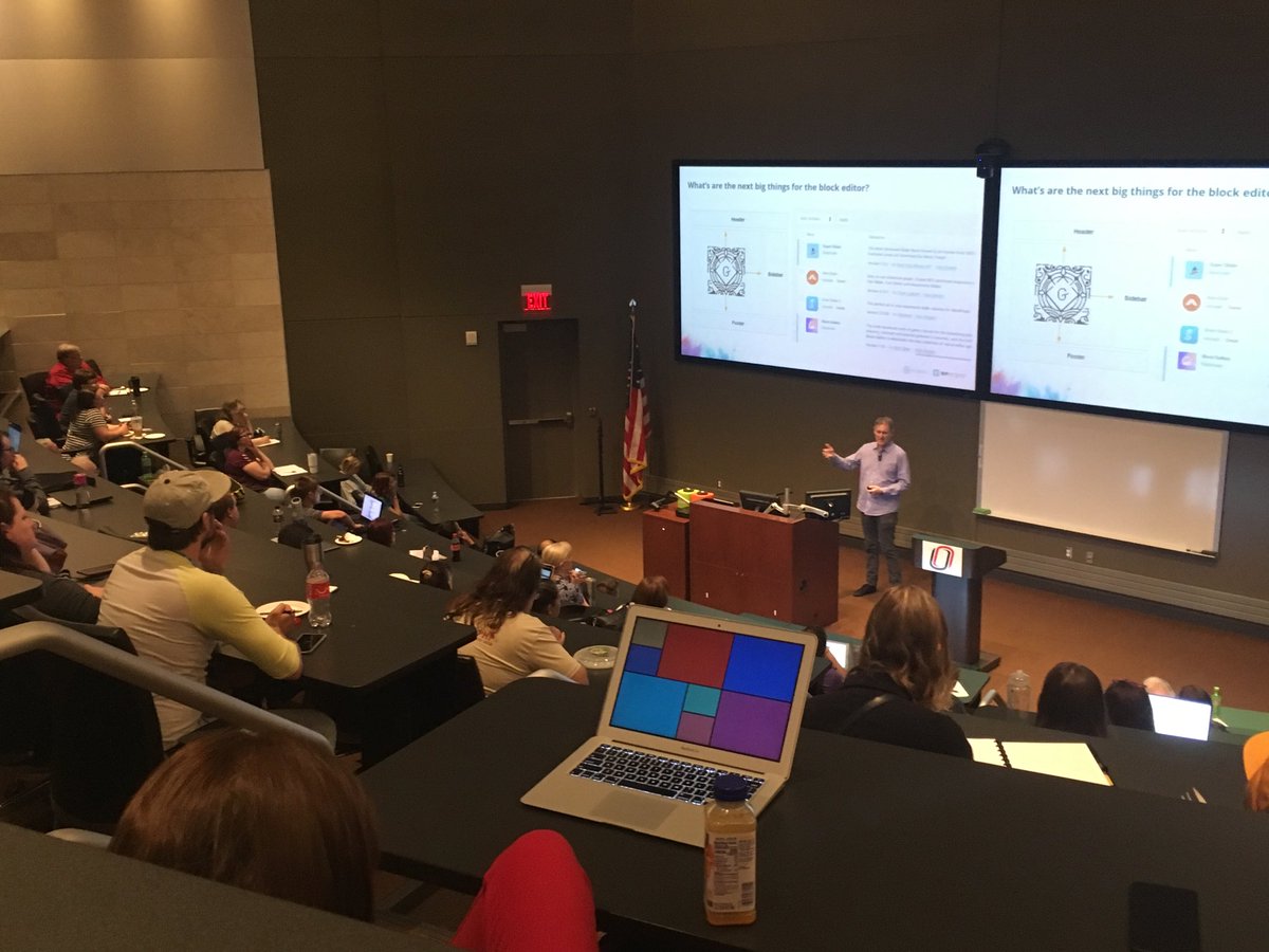 TheBrockEllis's tweet photo. Amazing talk from ⁦@wpdavidv⁩ of ⁦@wpengine⁩ about empowering content creators by embracing components and blocks. Such a smooth speaker. I want him to narrate my life. #wcomaha #WordCamp https://t.co/OnAf256F6U