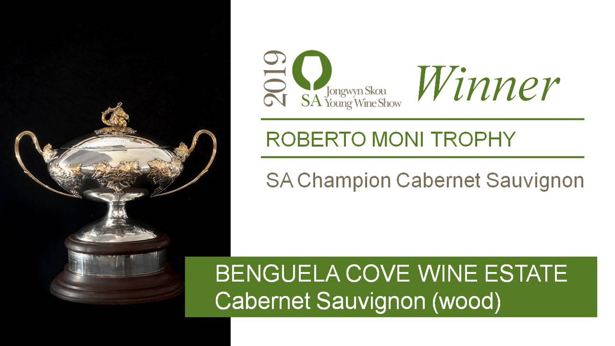 sayoungwine's tweet photo. #SAYoungWineShow . Winner #9 . The SA Champion Cabernet Sauvignon and winner of the Roberto Moni Trophy. 
First Awarded in 1970. 
Congratulations to @BenguelaCove .
#SAYWS2019 
@AgriExpo1 https://t.co/K0H6lVW58b