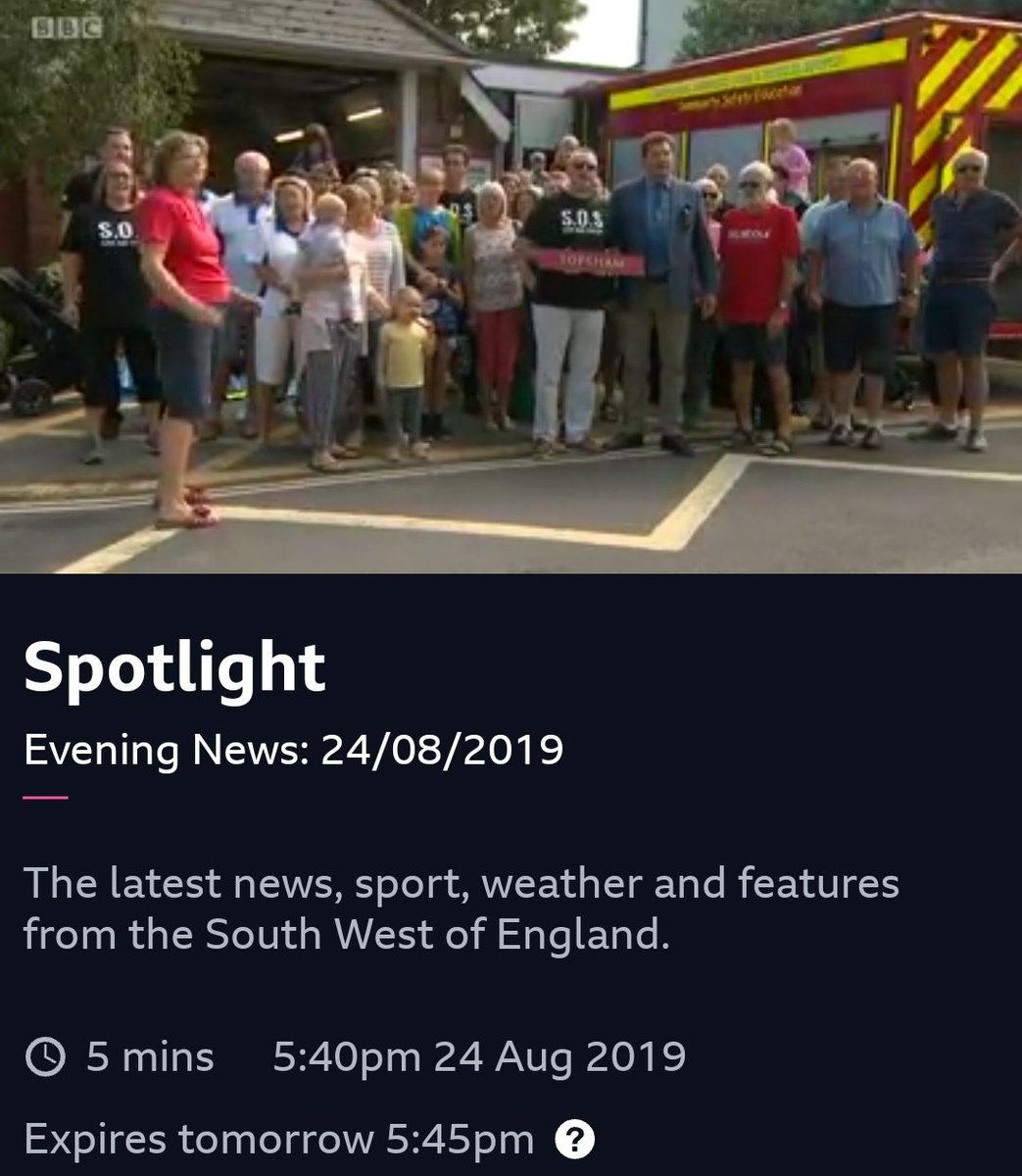 WATCH: #Topsham featured on <a href="/bbcspotlight/">BBC South West</a> as fire station is threatened to close. bbc.co.uk/iplayer/episod…
