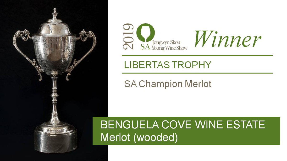 sayoungwine's tweet photo. #SAYoungWineShow . Winner #12. The SA Champion Merlot and winner of the Libertas Trophy. 
First Awarded in 1967. 
Congratulations to @BenguelaCove
#SAYWS2019 https://t.co/uz4ULf7dVd