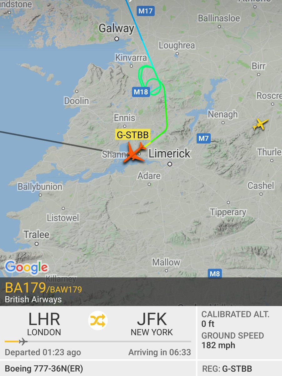 Michaelkelly707's tweet image. . @British_Airways  flight #BA179 from @HeathrowAirport  to New York JFK is diverting to @ShannonAirport  #avgeek