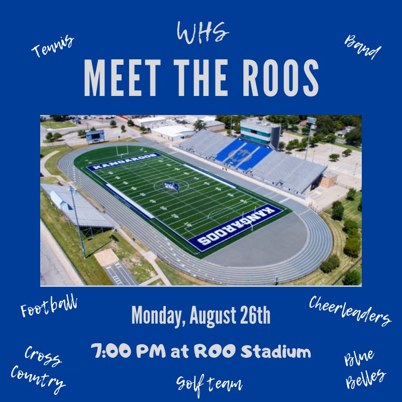 WHSRooLibrary's tweet photo. MEET the Roos!! Come on out and support our students! 💙 #roopride https://t.co/KIH8FikgsX