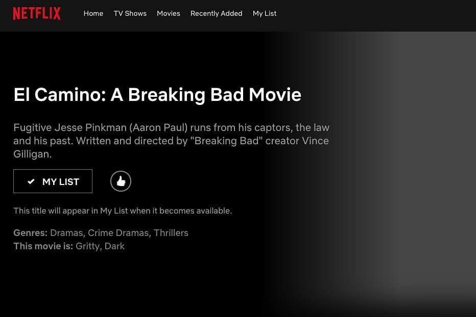 getFANDOM's tweet photo. Netflix accidentally reveals the 'Breaking Bad' follow-up movie is titled 'El Camino: A Breaking Bad Movie' and follows Jesse in the events after the series

(via @Complex | https://t.co/NJwhuVO11B) https://t.co/U8lHrNwRjg