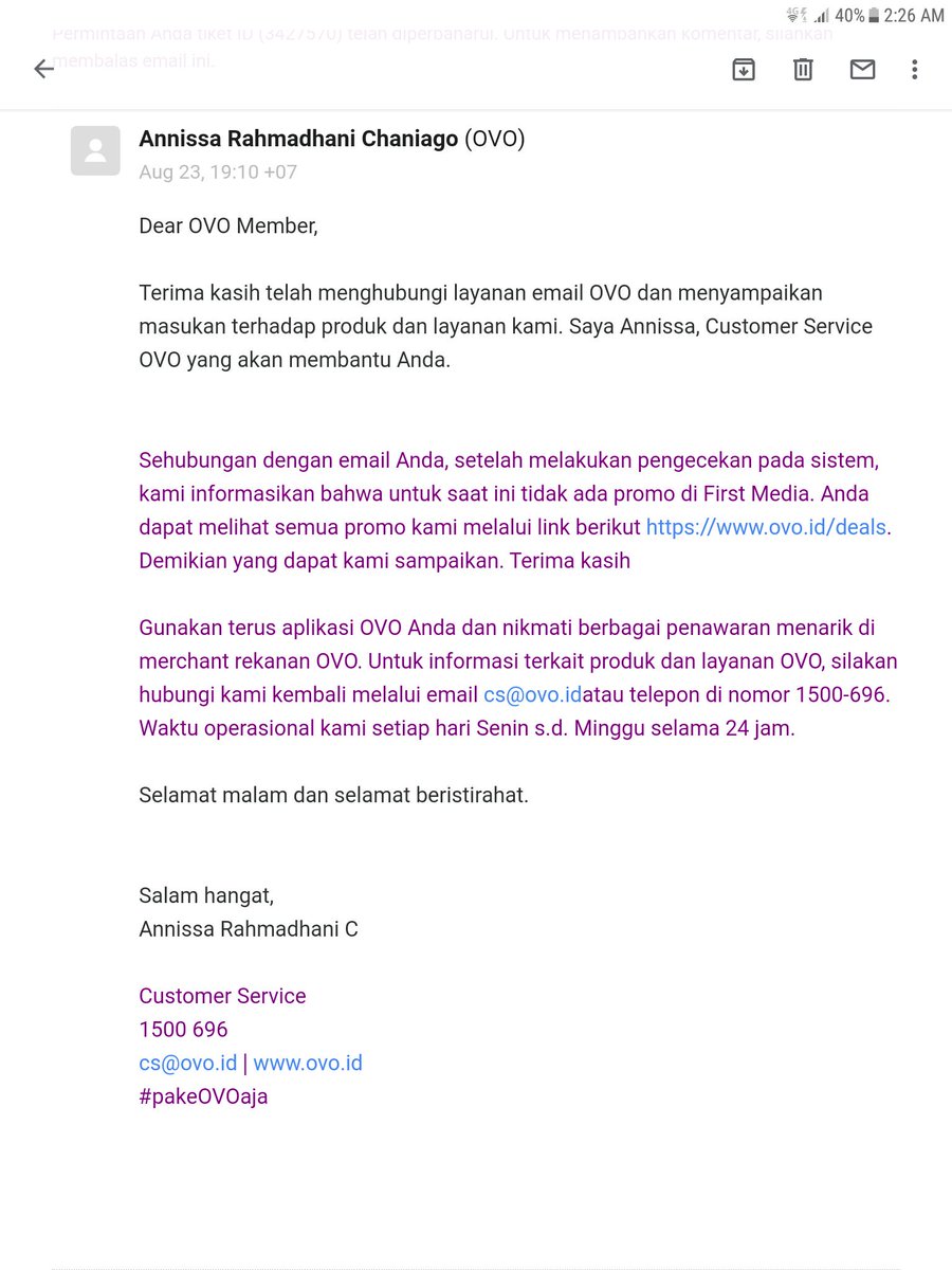 danoetsaja's tweet photo. @ovo_id apakah info di wallet untuk yg sudah menyambungkan account firstmedia nya ke ovo itu cm penipuan? Karena sy ikuti info tersebut namun tidak dpt ovo point nya. Saat complain diinfokan tidak ada promo itu https://t.co/ap0mxTUPAu