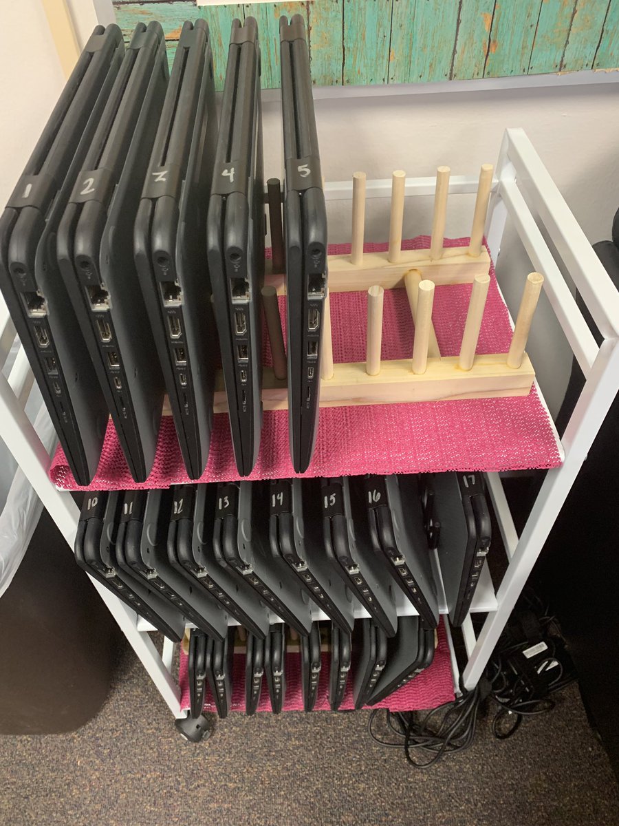 classroomflow's tweet image. This year our classroom lucked out and got our own set of Chromebooks! This teacher is so excited to transition to an (almost) #paperlessclassroom DIY storage and we’re reading to rock! #usd261derful