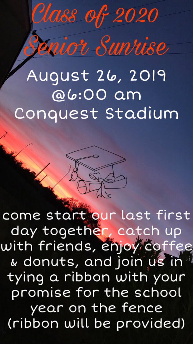 dvhsco2020's tweet photo. Come out seniors and let’s make Monday a great day!! Our sunrise will be televised so let’s make sure to show we are the best class and the best school!! #OFOD #BigBadBlue #Classof2020 https://t.co/6XPRBrSEJr