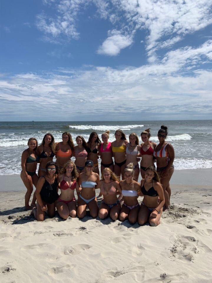 Suns out...cchs field hockey girls are out!☀️ Team bonding at the beach💚🏑 #pirates