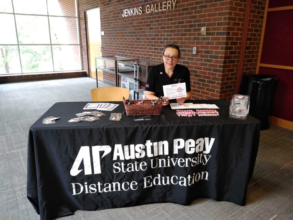 APSUDistanceEd's tweet photo. Crystal Faulkner representing Distance Education at the First Generation College Student celebration. Stop by and say hi. She will answer any questions you may have about our department. #firstgenerationcelebration #apsuDE https://t.co/nGgXsIHPSx