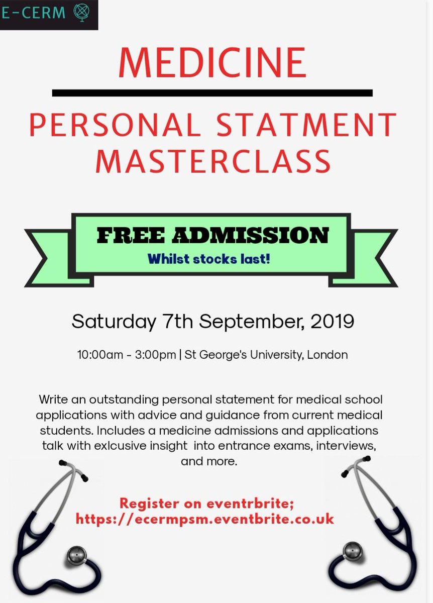 explorecerm's tweet photo. Calling all aspiring #doctors! See successful personal statements and receive 1-1 guidance from medical students to write/edit yours. Plus, an all you need to know about applying to medical school talk including interview  and entrance exam tips&amp;tricks + more! Whilst stocks last! https://t.co/aDhlmIYBZ2
