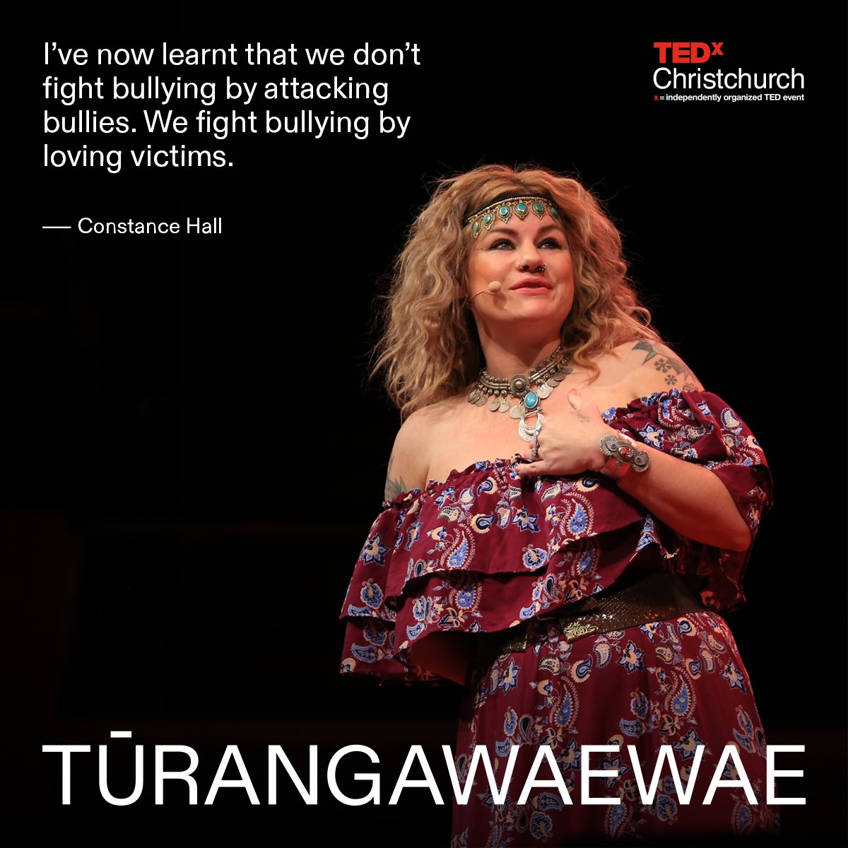 TEDxChCh's tweet photo. Constance Hall you are a legend & a Queen. Thank you for bringing the issue of bullying to the forefront and the TEDxChristchurch stage today. It's our shared responsibility to keep people safe online. #queen #tedxchch #tedx #ideasworthspreading #tedxspeaker #bekind #likeaqueen https://t.co/oCFyaAYRWW