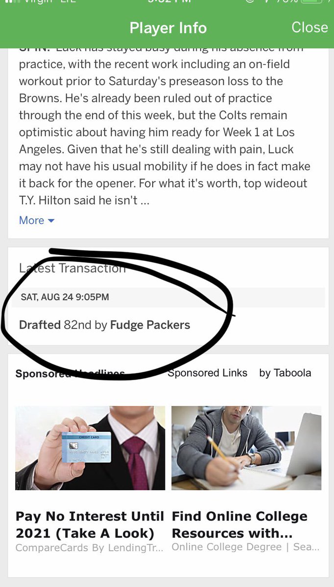 Ryguy1998's tweet photo. WTF I JUST DRAFTED ANDREW LUCK AN HOUR AGO🤬🤬🤬 #AndrewLuck https://t.co/nUfbXySf78