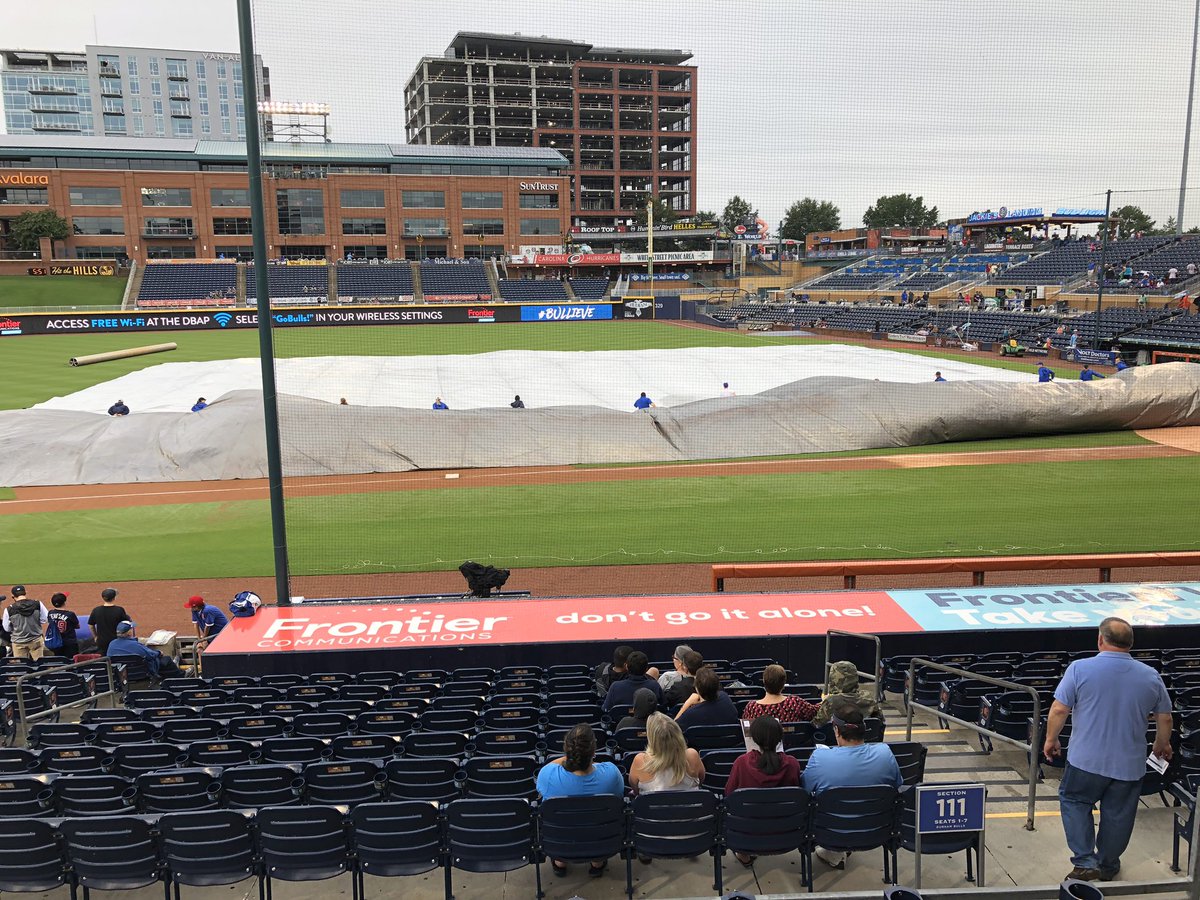 rssielken's tweet photo. United Church of Chapel Hill singing the national anthem. #GoBulls @DurhamBulls Get the tarp out of the way for the singers! https://t.co/21e3Z7T9D2