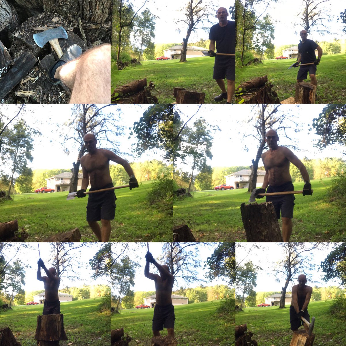 HayHayneil's tweet photo. Not sure Y I’m #splitting #firewood #campfire wood it’s still some of the old maple tree that feel 3yrs ago! Guess 🤷🏼♂️I’ll get some sold or #someone will sit by a fire with me 🍻 but anyway it’s a workout to get fit #bifit #getfit #outdoors #Resist #Knockoutstress #lumberjack 😂🏳️🌈 https://t.co/DEzxYf3eab
