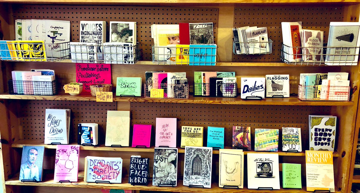 bluestockings's tweet photo. We just restocked over 50 new and return #zine titles today! Featuring work by @prisonculture @supporthosechi @RedCanarySong @monthly_review @survivepunishNY +many more! Come and get ‘em! #DIY #MakeZines #IndieBookstore https://t.co/jAPqxWzDve