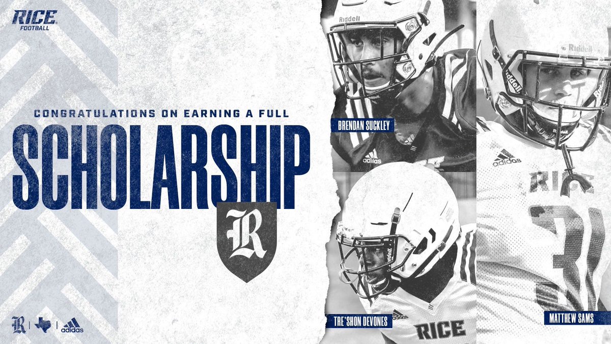 RiceFootball's tweet photo. These guys 𝐞𝐚𝐫𝐧𝐞𝐝 it.

Congratulations to @brendansuckley, @matthewsams_ and @TheTreDevones on receiving full scholarships.

#GoOwls👐 x #IntellectualBrutality https://t.co/hOwMM7Hmmj