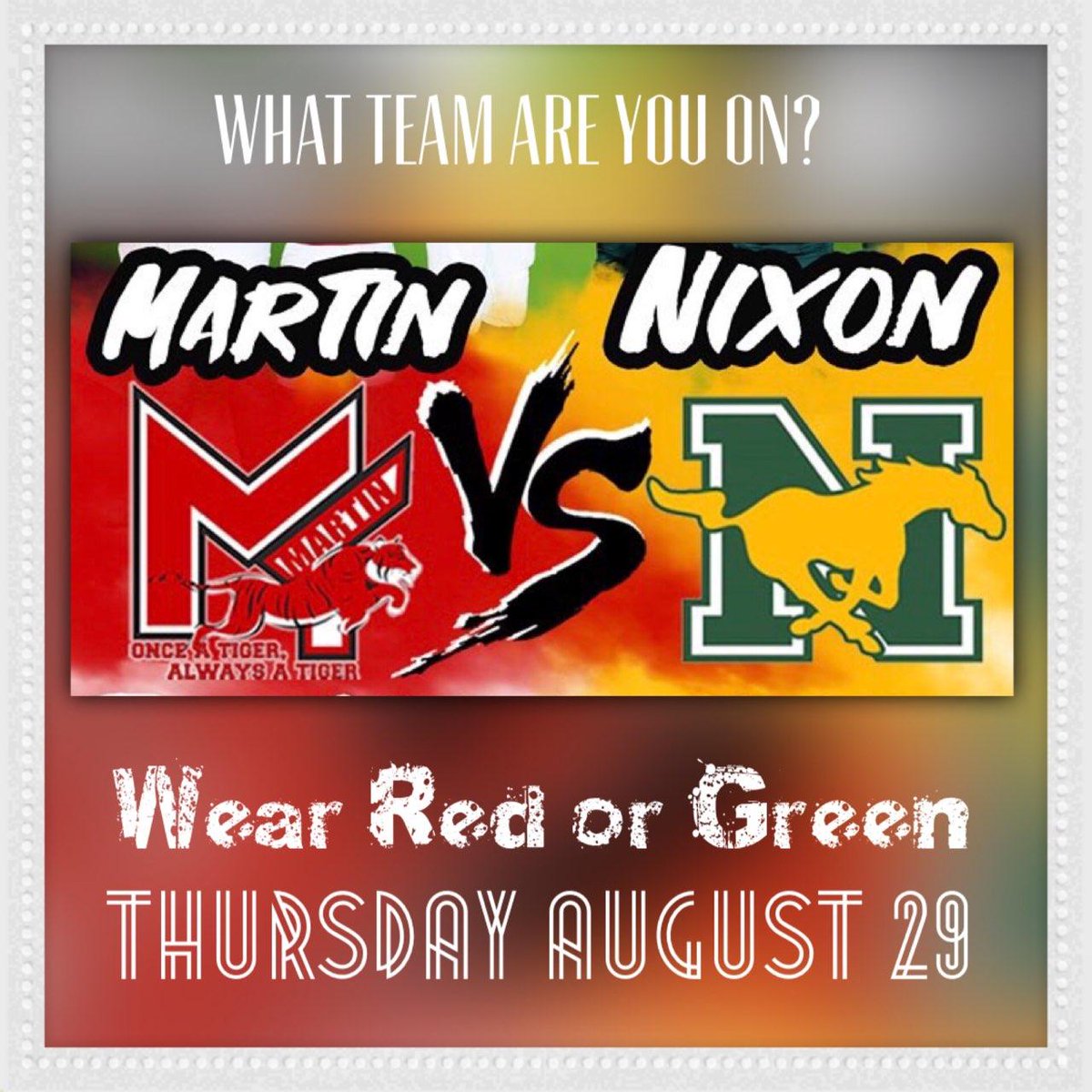 RyanLISD's tweet photo. 🏈🐎We'll be celebrating the friendly rivalry of the Nixon vs. Martin game this week with two days of spirit and fun!🐯🏈 #forevergreenandgold 💚🐎💛 #onceatigeralwaysatiger ❤🐯❤
#itsallinfun https://t.co/1OsirpDSsa