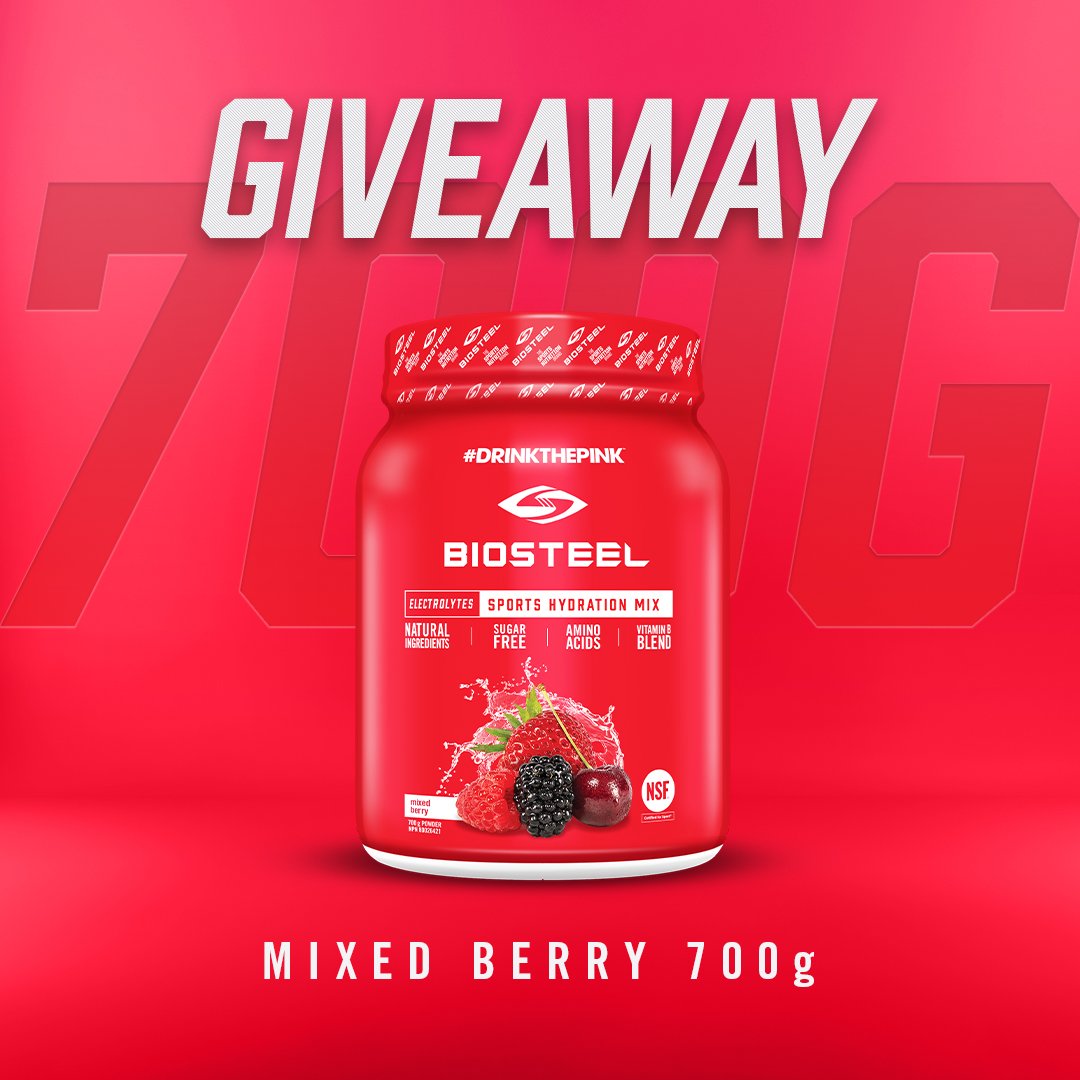 BioSteelSports's tweet photo. How many RTs for a free 700g tub of Mixed Berry? RT this post for your chance to win! #DrinkThePink https://t.co/cvo66WXKiu