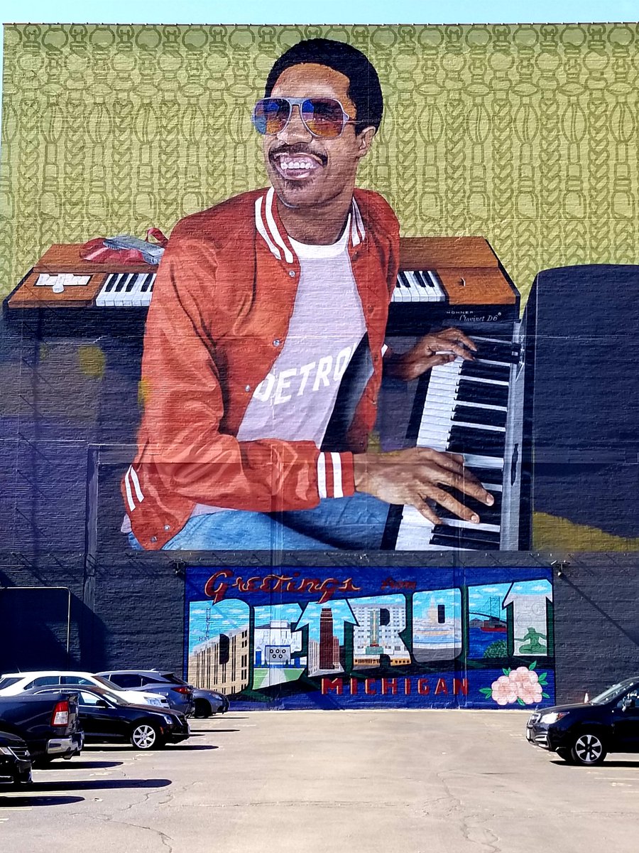 Took the 4-hour Music Heritage bike tour organized by <a href="/wheelhouse_det/">wheelhouse detroit</a> today and learned a whole lot more about Detroit's rich and diverse music history.
Here are some of the highlights, starting with this incredible mural of the mighty Stevie Wonder.