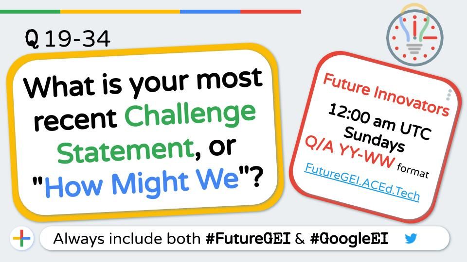 eduGOOGdroid's tweet photo. Q 19-34:
Welcome to the ๐ณ๐ถ๐ฟ๐๐ question of #FutureGEI
What is your most recent ๐๐ต๐ฎ๐น๐น๐ฒ๐ป๐ด๐ฒ Statement? (Or "๐๐ค๐ฌ ๐๐๐๐๐ฉ ๐๐", whether youโve submitted it or are just considering it)
Also include #GoogleEI and the cohort you're applying for if any. https://t.co/kw0zBoMfex