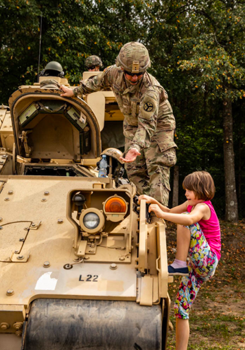 Spc. Patrick Kaiser, 278th Armored Cavalry Regiment offers help during the Polish Armed Forces Day Military Picnic in Bemowo Piskie, Poland, Aug. 16. #StrongEurope