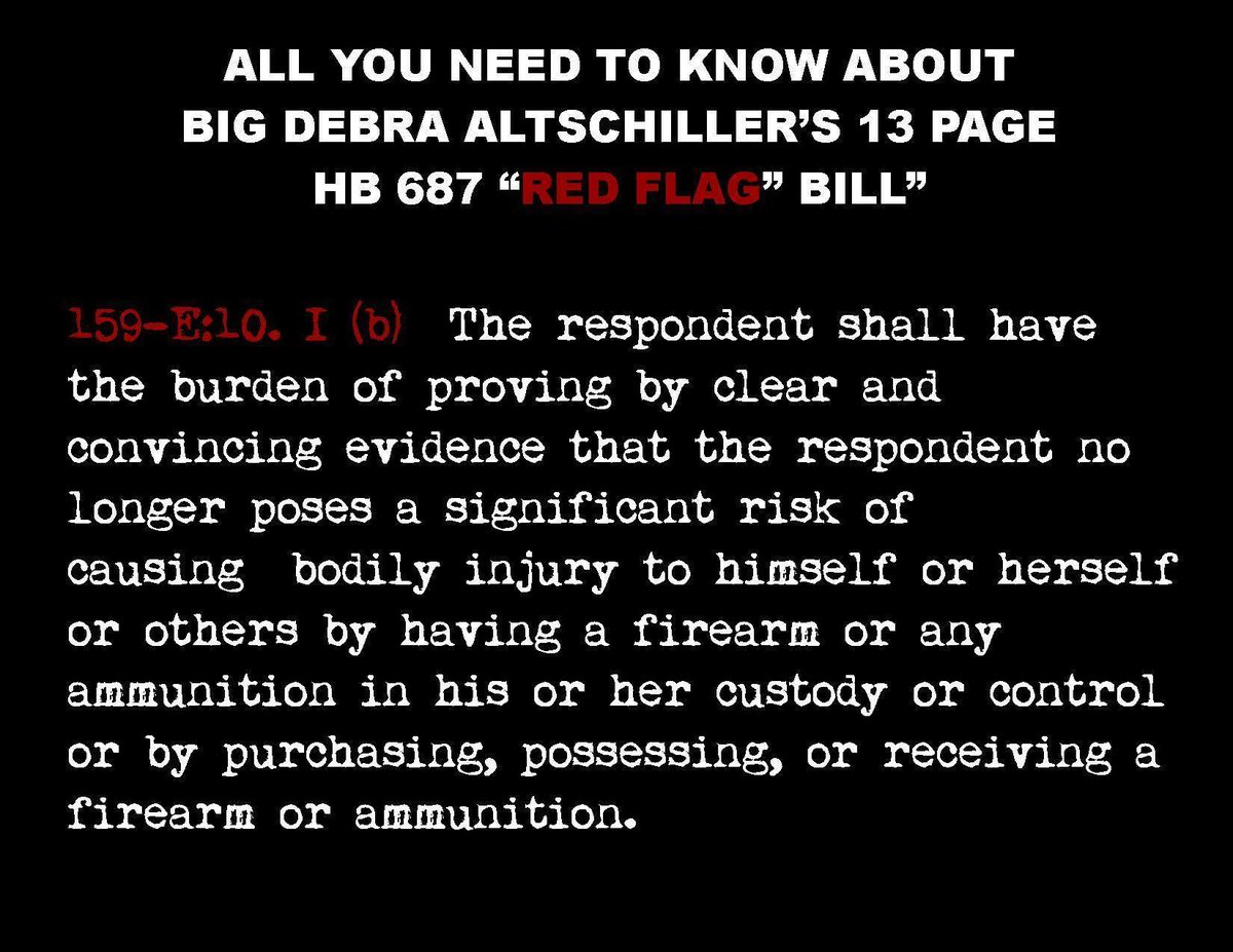 @DebrasATeam @NHHouseofReps @ProgressNH @MomsDemand @Everytown @GiffordsCourage How about a big #NotoRedflaglaws
#DueProcess is Constitutionally Protected. #StopViolating the #Constitution 
It's #InnocentuntilprovenGuilty
#BurdenisontheState

#nhpolitics #GunRights #HumanRights #CivilRights
#NaturalRights @ACLU